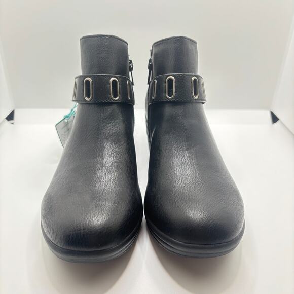 Kohls Boots Women’s Sz 8 Booties Shoes Black Leather Ankle Zipper Side-Top Strap - Picture 2 of 9
